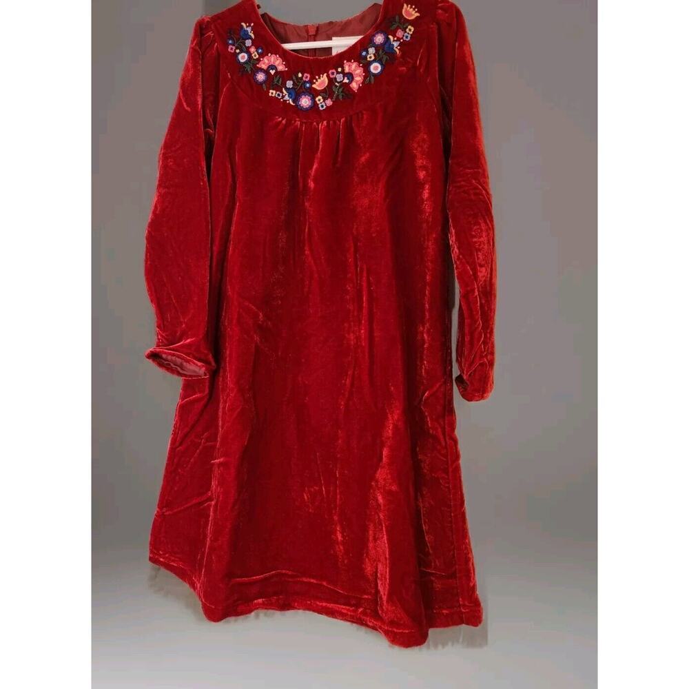 Hanna Andersson Girls US5-6year120cm Red‎ Velvet Dress Embroidered Holiday Party